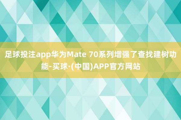 足球投注app华为Mate 70系列增强了查找建树功能-买球·(中国)APP官方网站
