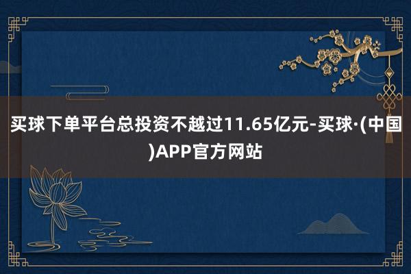 买球下单平台总投资不越过11.65亿元-买球·(中国)APP官方网站